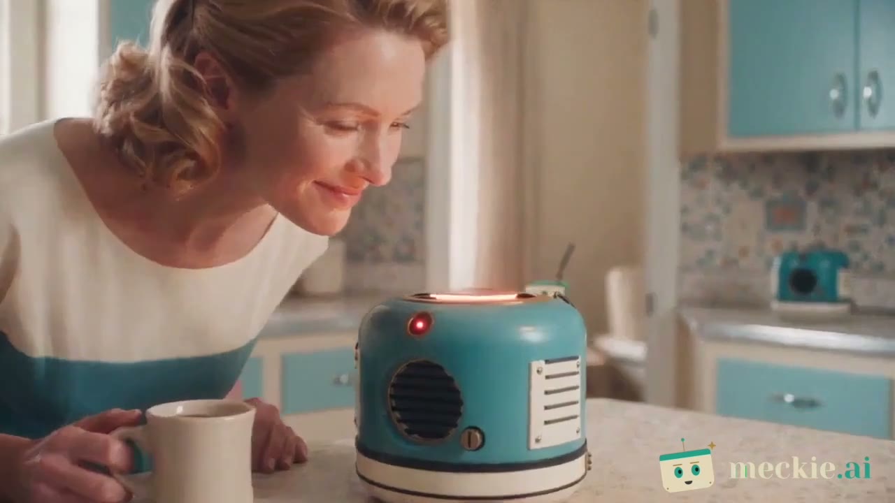 A woman leaning over a Meckie Canister in her kitchen, its halo ring lit