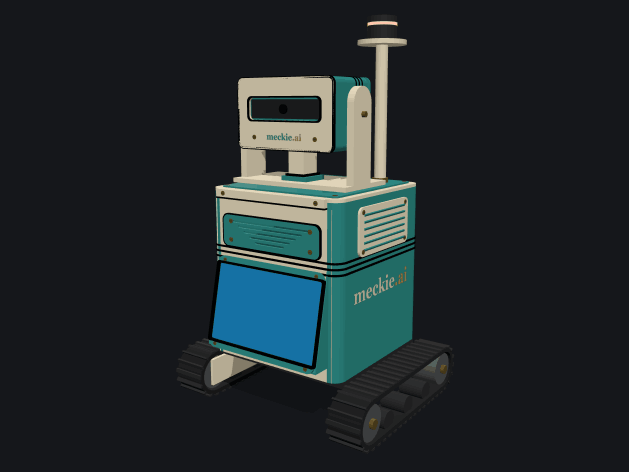 A Rover, a tracked robot body for a Meckie that moves through the house